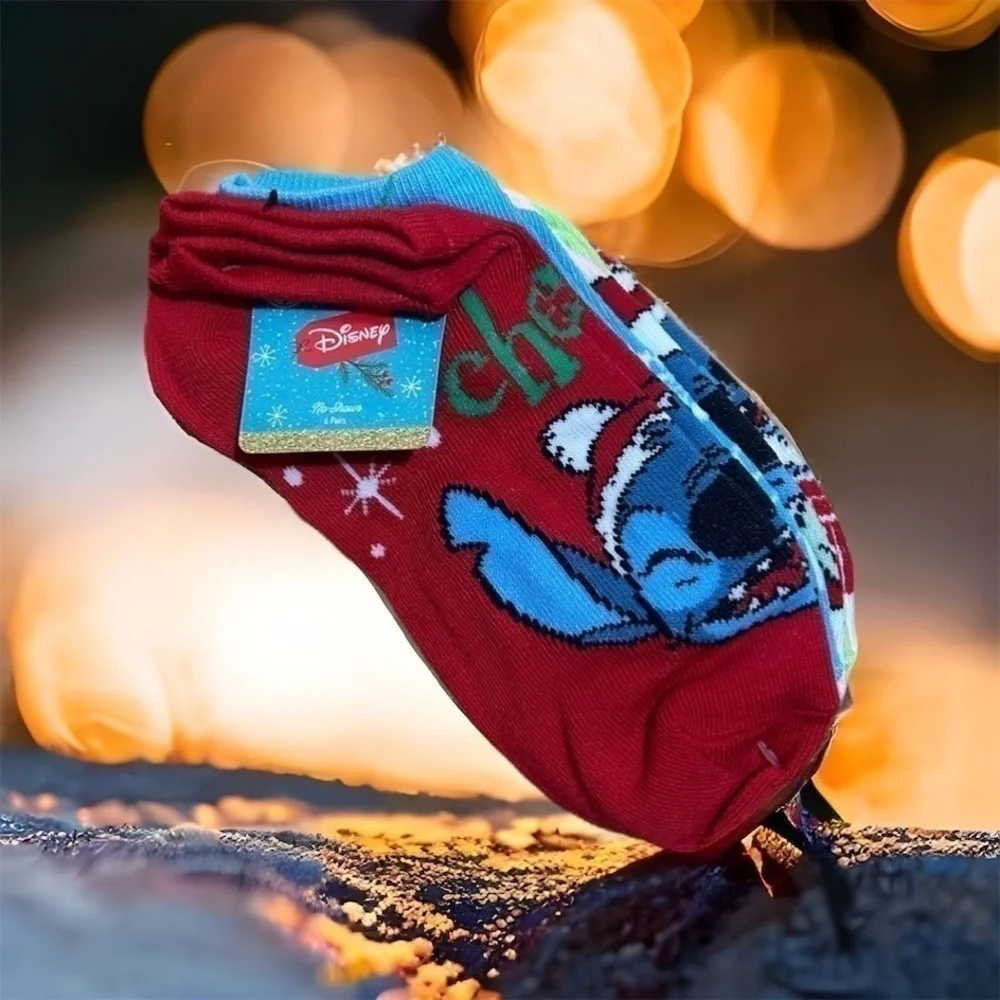 Disney Stitch Socks 6 Pack Women’s Christmas NEW Lilo Red Blue Sz 4-10